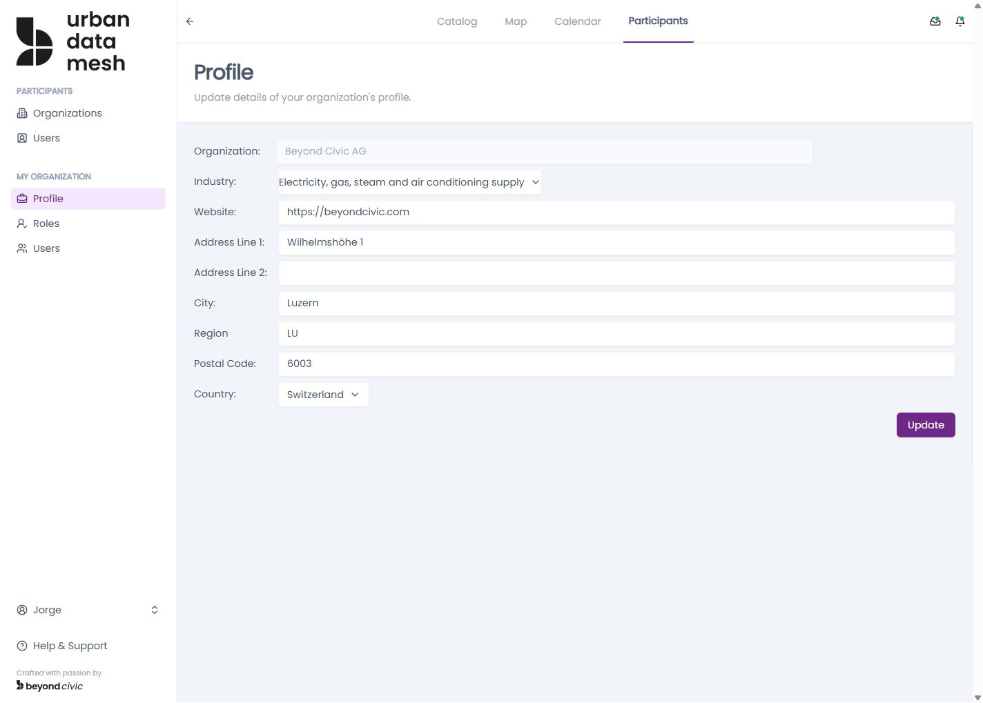 Edit organisation profile