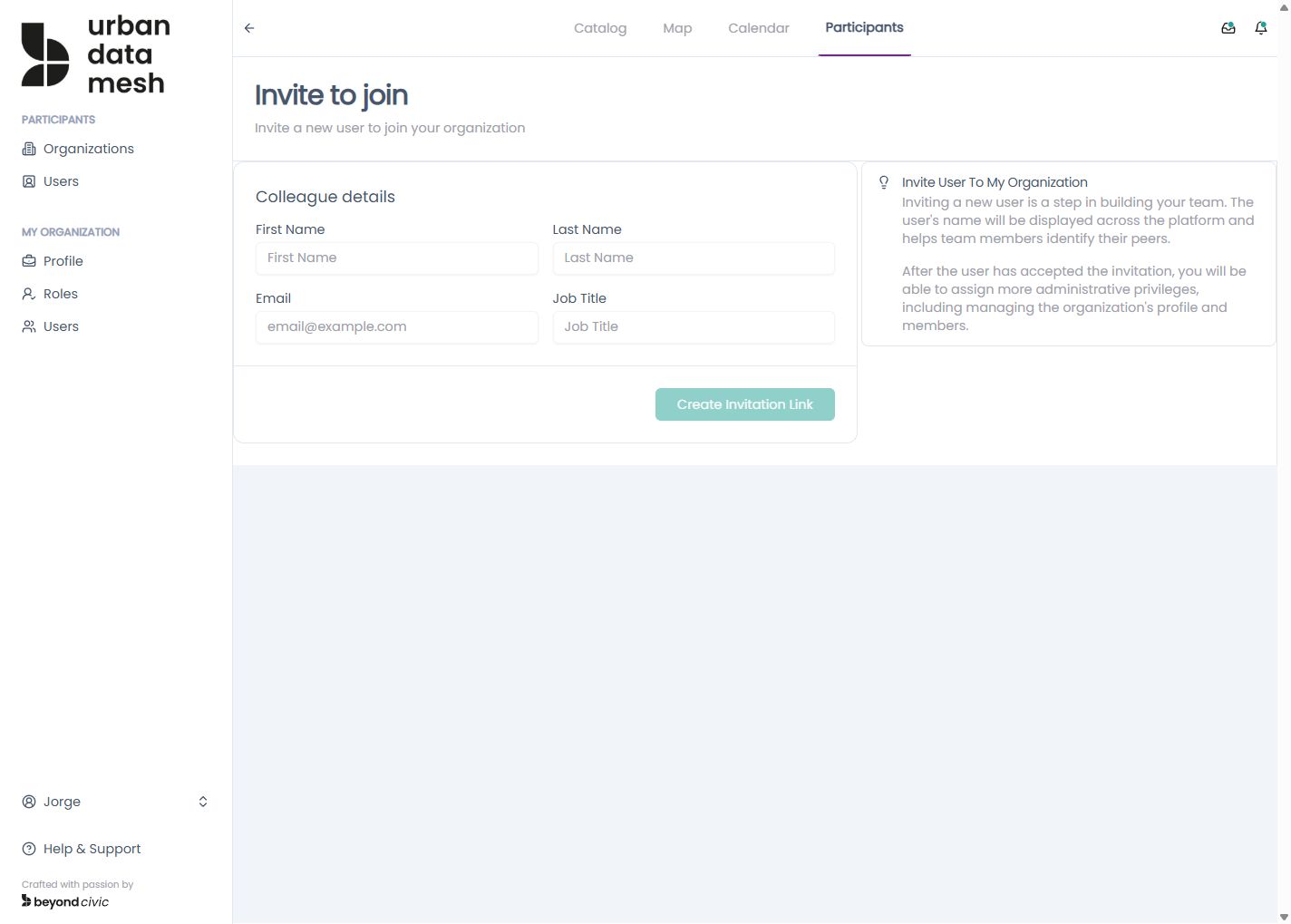 Invite colleague to organisation dialog