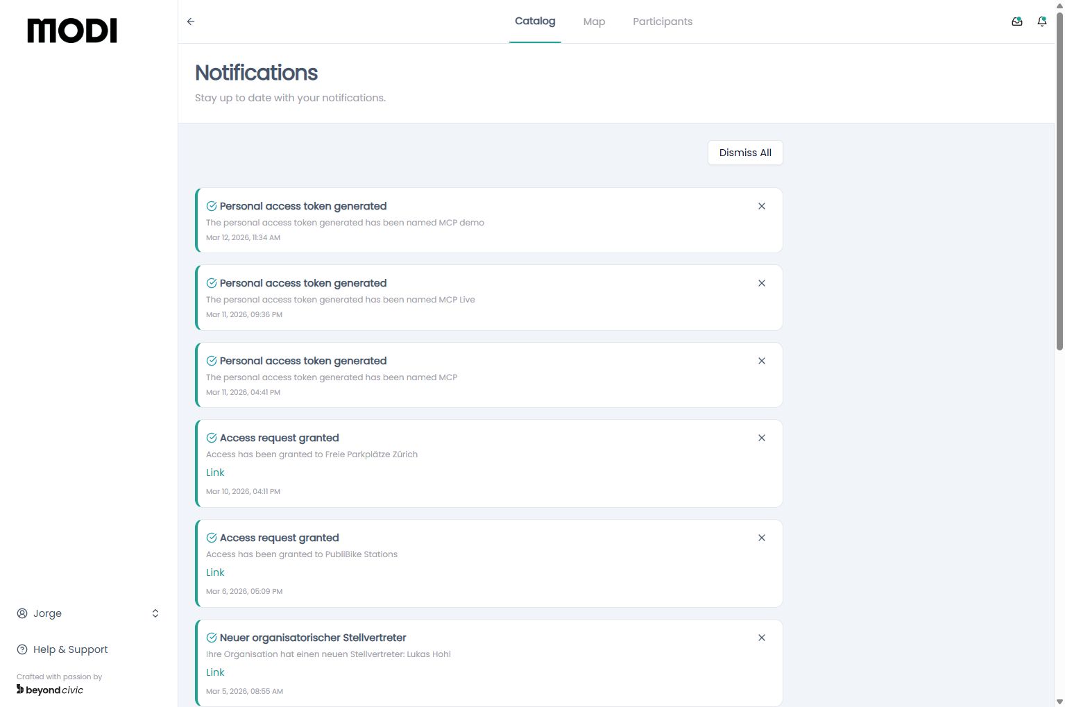 Notifications panel