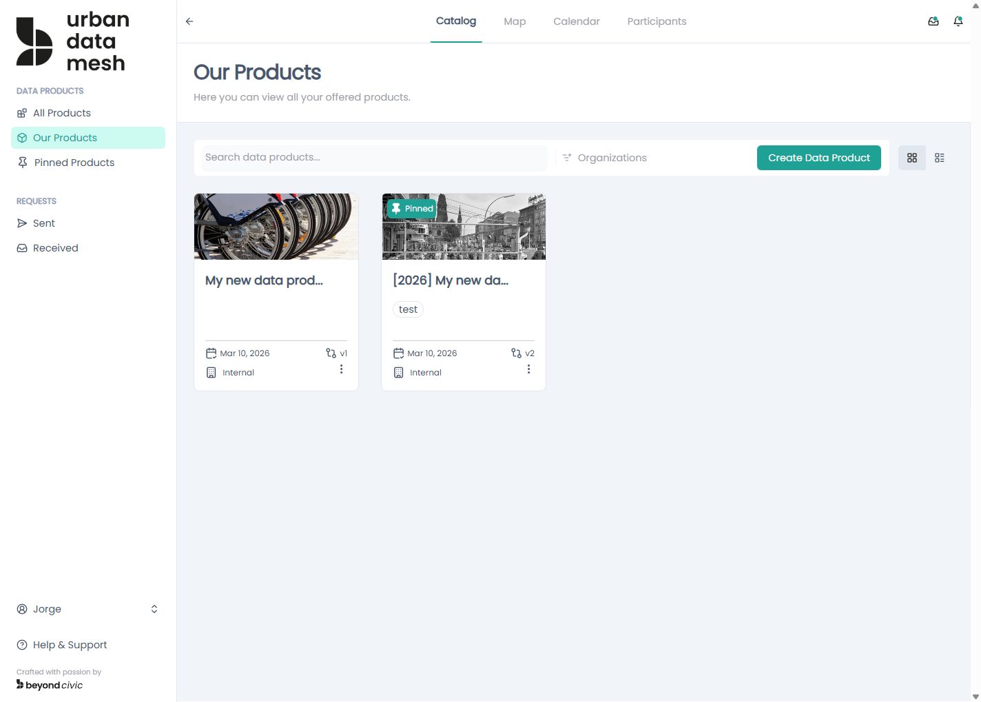 Our Products page showing product drafts