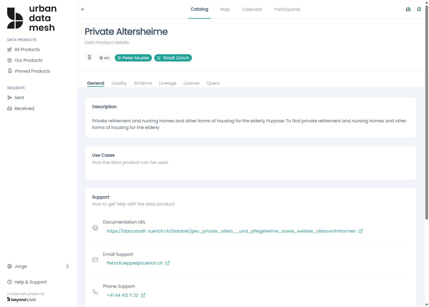 Data product general info view