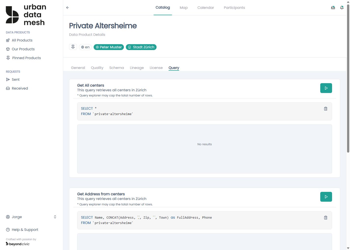 Data product queries view